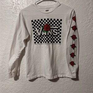 Vans Long Sleeve White Tee Checkerboard & Roses